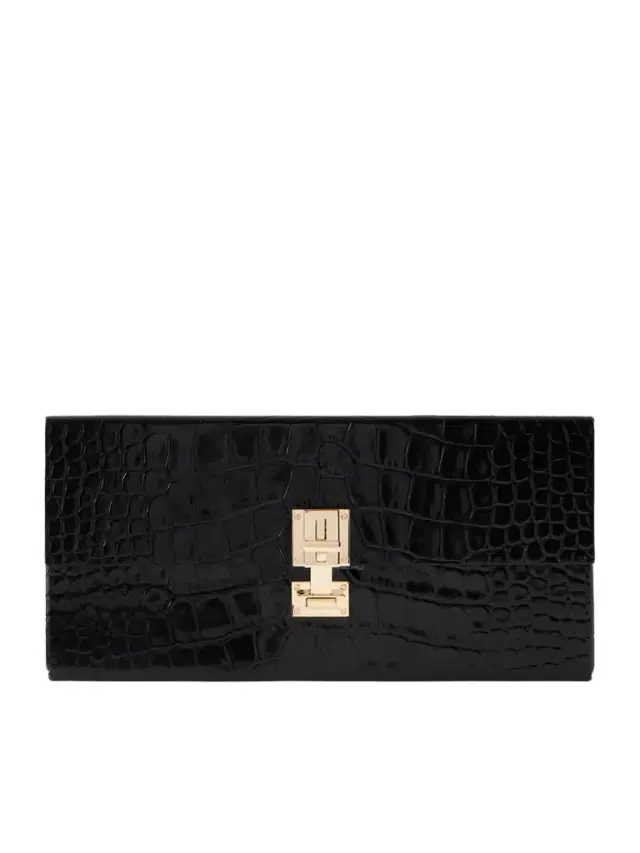 Glossed Croc-effect Leather Clutch