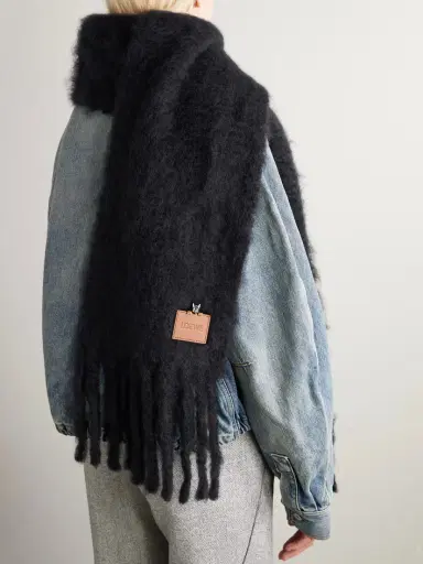 Loewe Appliquéd Embroidered Fringed Mohair-blend Scarf | Thumbnail 2