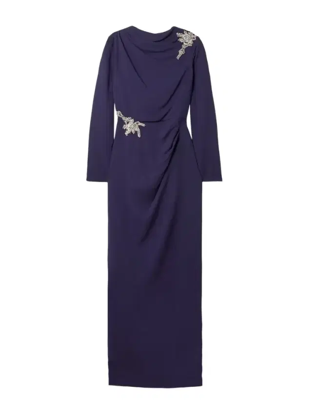 Draped Embellished Appliquéd Crepe Gown