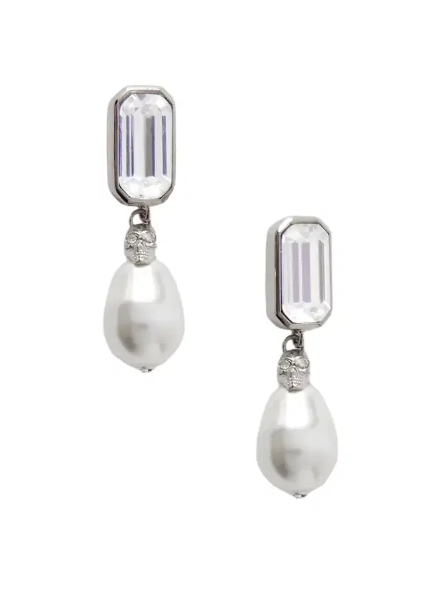 Skull Gold-tone, Crystal And Pearl-like Earrings