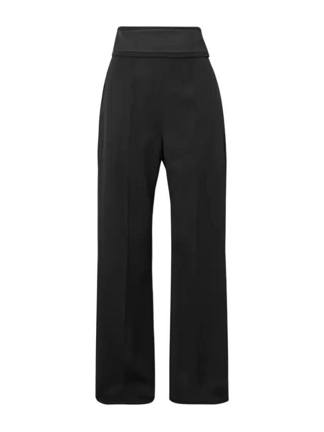 Satin-trimmed Grain De Poudre Wool Slim-leg Pants
