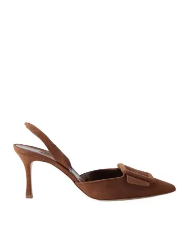 Manolo Blahnik Maysli 70 Buckled Suede Slingback Pumps | Thumbnail 1 Manolo Blahnik Maysli 70 Buckled Suede Slingback Pumps | Thumbnail 1