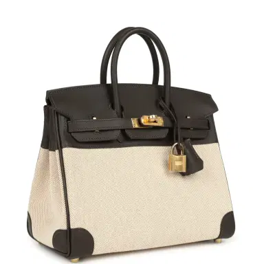 HERMÈS Hermes Birkin 25 Ecru and Beige Toile H Canvas and Bai Brun Swift Gold Hardware | Thumbnail 2