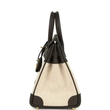 HERMÈS Hermes Birkin 25 Ecru and Beige Toile H Canvas and Bai Brun Swift Gold Hardware | Thumbnail 4