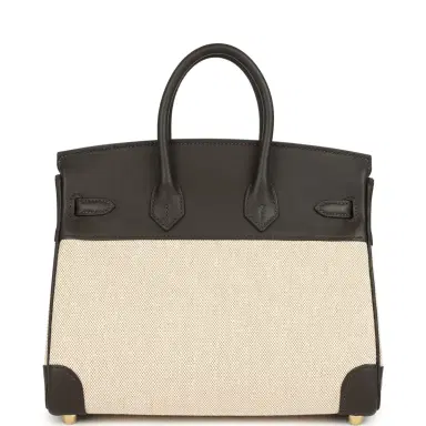 HERMÈS Hermes Birkin 25 Ecru and Beige Toile H Canvas and Bai Brun Swift Gold Hardware | Thumbnail 5