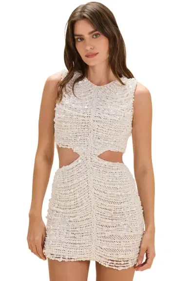 PatBo SEASHELL EMBROIDERY PEARL MINI DRESS | Thumbnail 1