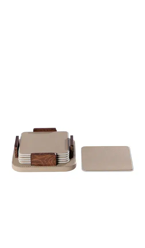 The Favorites Sotto Leather With Burl Veneer Coaster Set Of 6