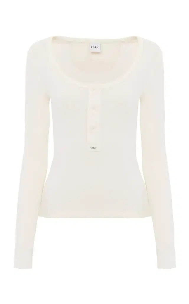 Chloé Cotton Jersey Ribbed Henley Top