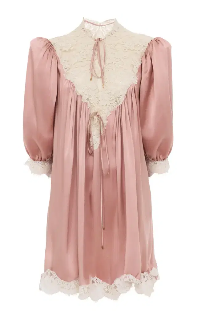 Washed Silk Satin Lace-Trimmed Mini Dress