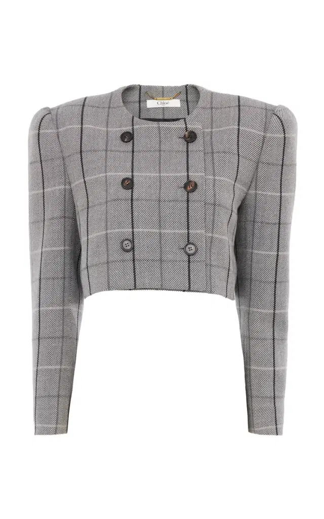 Chloé Cropped Wool Checkered Jacket