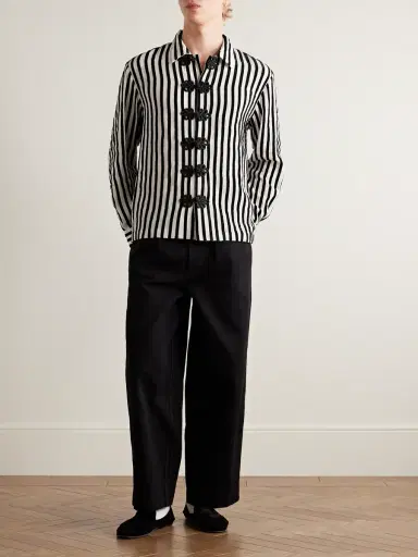 BODE Bannister Appliquéd Velvet-Trimmed Striped Silk Shirt - Men | Thumbnail 2