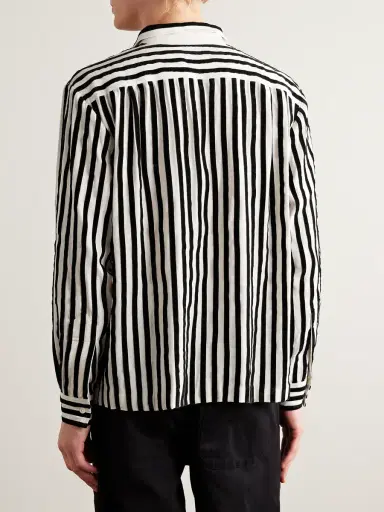 BODE Bannister Appliquéd Velvet-Trimmed Striped Silk Shirt - Men | Thumbnail 3