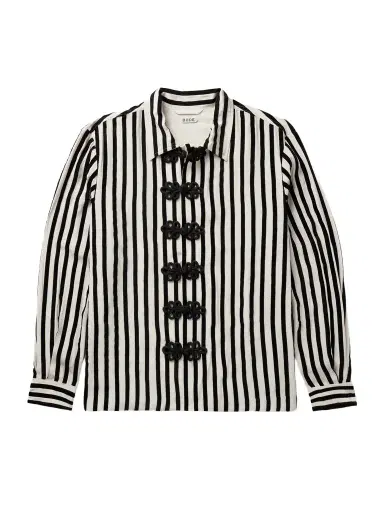 BODE Bannister Appliquéd Velvet-Trimmed Striped Silk Shirt - Men | Thumbnail 1