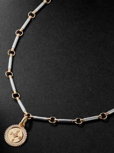 Foundrae Element Internal Compass Rhodium-Plated 18-Karat White and Yellow Gold Diamond Pendant Necklace - Men | Thumbnail 1