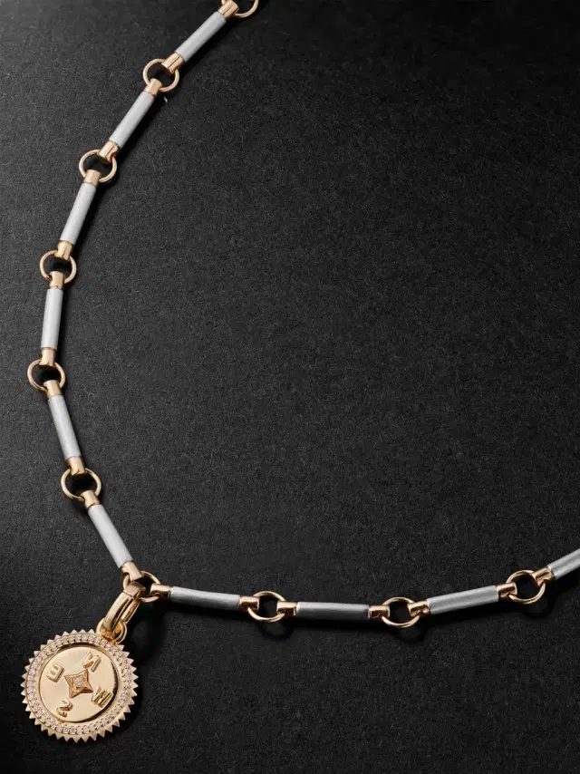 Foundrae Element Internal Compass Rhodium-Plated 18-Karat White and Yellow Gold Diamond Pendant Necklace - Men