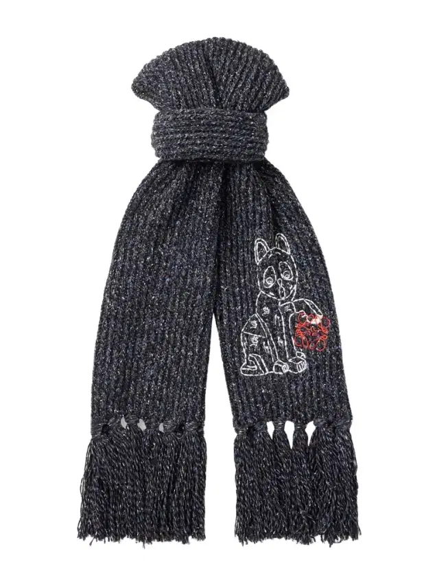 Loewe Fringed Embroidered Knitted Scarf - Men