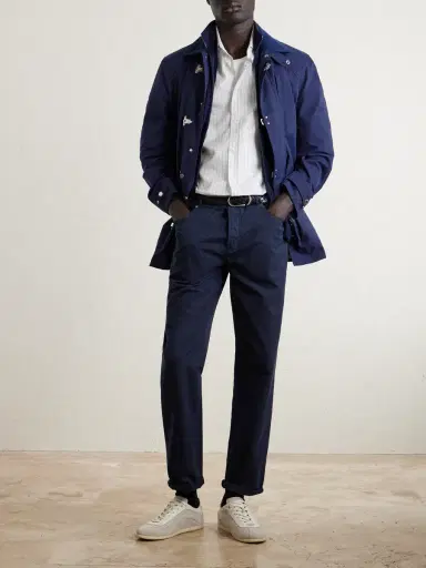 Brunello Cucinelli Logo- Embroidered Straight-Leg Cotton-Twill Trousers - Men | Thumbnail 2 Brunello Cucinelli Logo- Embroidered Straight-Leg Cotton-Twill Trousers - Men | Thumbnail 2