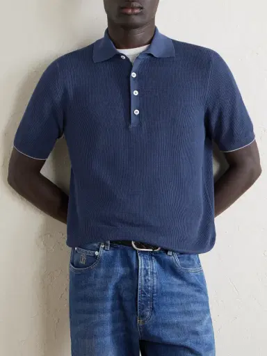 Brunello Cucinelli Ribbed Cotton Polo Shirt - Men | Thumbnail 3
