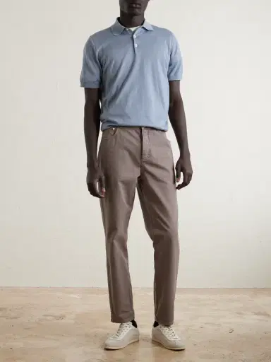 Brunello Cucinelli Logo-Embroidered Straight-Leg Cotton-Twill Trousers - Men | Thumbnail 2 Brunello Cucinelli Logo-Embroidered Straight-Leg Cotton-Twill Trousers - Men | Thumbnail 2
