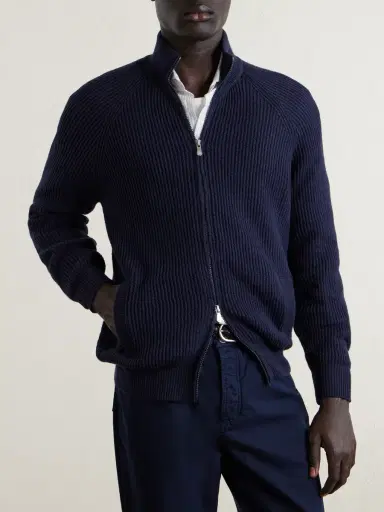 Brunello Cucinelli Ribbed Cotton Zip-Up Sweater - Men | Thumbnail 3