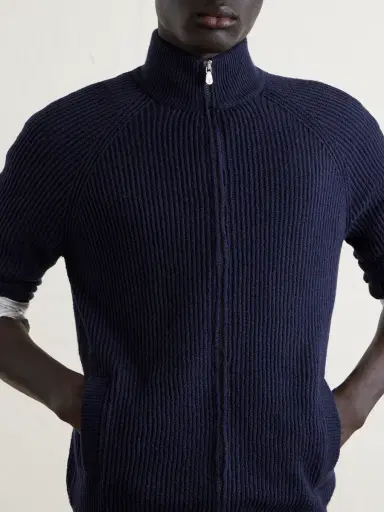 Brunello Cucinelli Ribbed Cotton Zip-Up Sweater - Men | Thumbnail 5