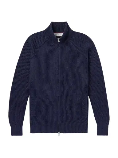 Brunello Cucinelli Ribbed Cotton Zip-Up Sweater - Men | Thumbnail 1