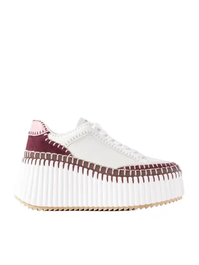 Chloé Nama Embroidered Suede-trimmed Leather Platform Sneakers