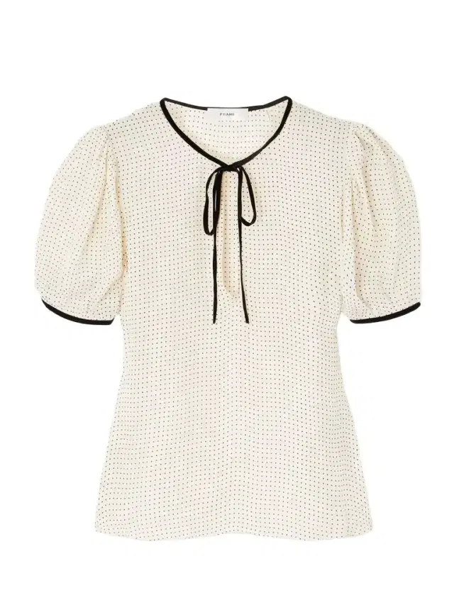 Velvet-trimmed Polka Dot Silk-chiffon Blouse