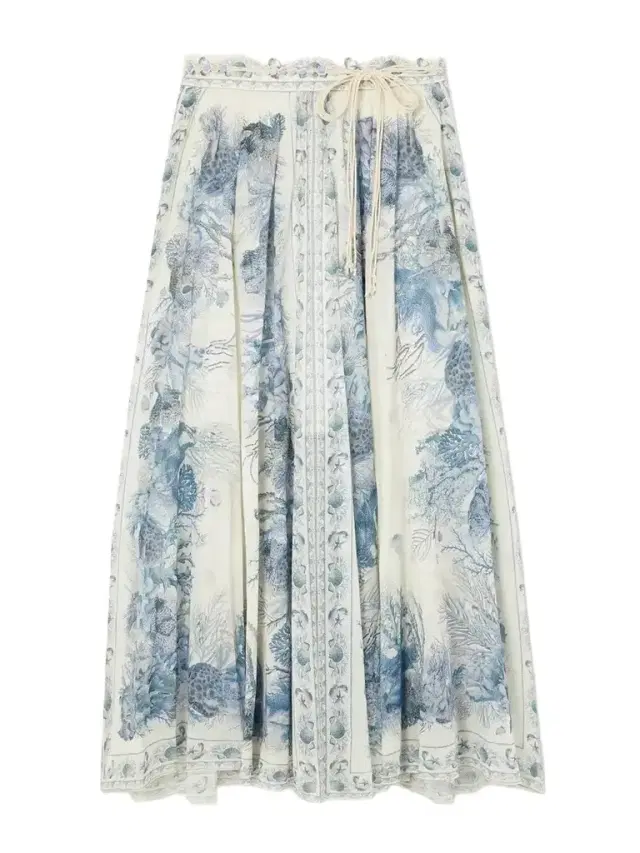 Wanderlust Belted Pleated Printed Cotton Maxi Skirt