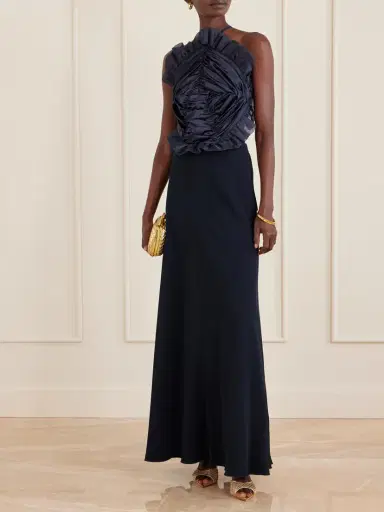 VIOLANTE NESSI Open-back Ruched Ruffled Organza-trimmed Silk-satin Halterneck Gown | Thumbnail 2