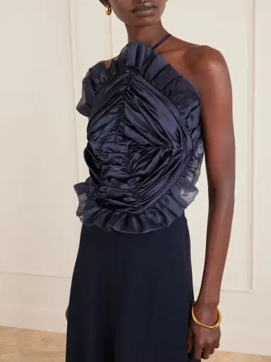 VIOLANTE NESSI Open-back Ruched Ruffled Organza-trimmed Silk-satin Halterneck Gown | Thumbnail 4