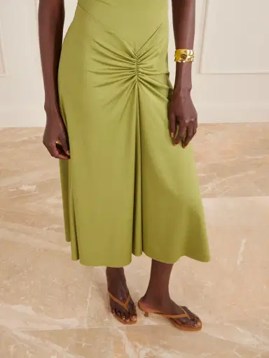 Victoria Beckham Gathered Satin-jersey Midi Dress | Thumbnail 4 Victoria Beckham Gathered Satin-jersey Midi Dress | Thumbnail 4