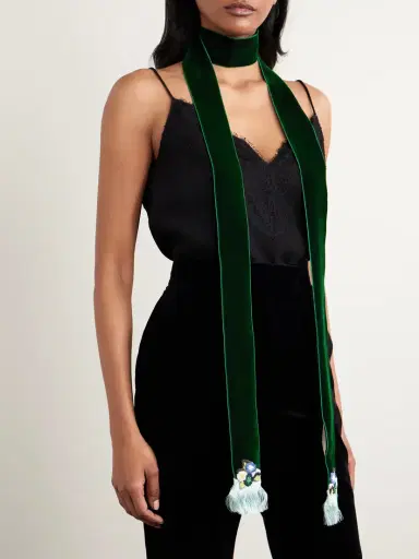 Valentino Garavani Fringed Embellished Velvet Scarf | Thumbnail 2 Valentino Garavani Fringed Embellished Velvet Scarf | Thumbnail 2