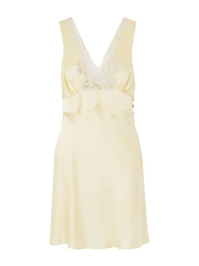 Gathered Tie-detailed Lace-trimmed Silk-satin Mini Dress