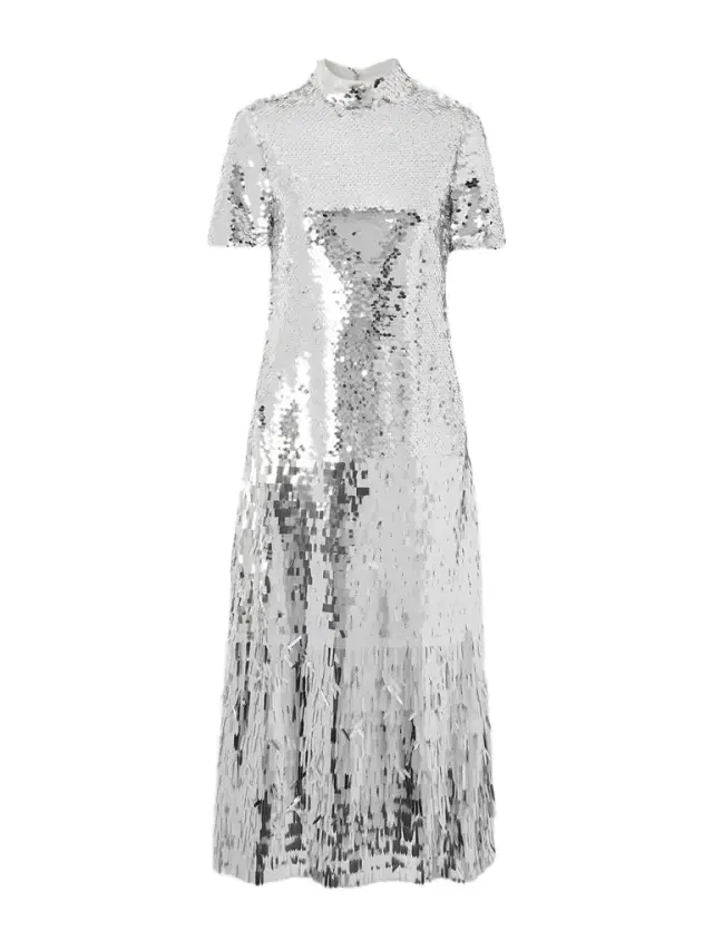 Fringed Sequined Tulle Midi Dress