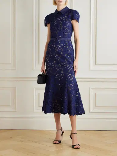 Self-Portrait Belted Guipure Lace Midi Dress | Thumbnail 2 Self-Portrait Belted Guipure Lace Midi Dress | Thumbnail 2