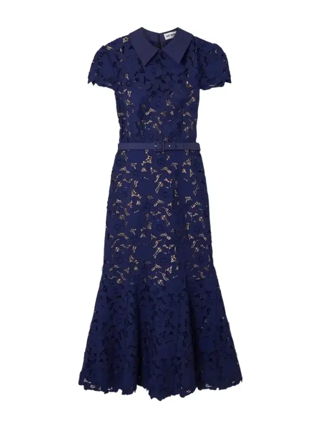 Belted Guipure Lace Midi Dress