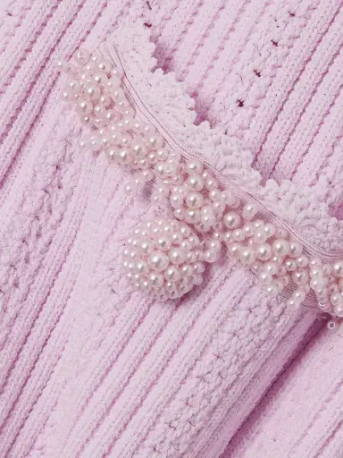 Self-Portrait Faux Pearl-embellished Ribbed Pointelle-knit Mini Dress | Thumbnail 4