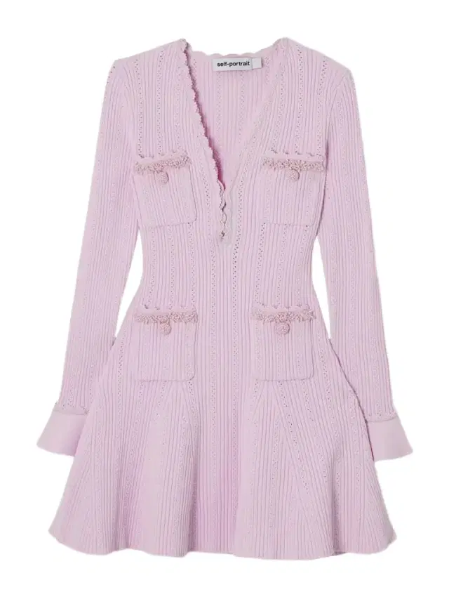 Faux Pearl-embellished Ribbed Pointelle-knit Mini Dress