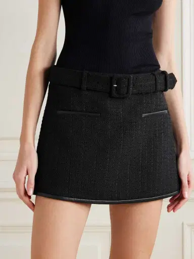 Self-Portrait Belted Cotton-bouclé Mini Skirt | Thumbnail 3
