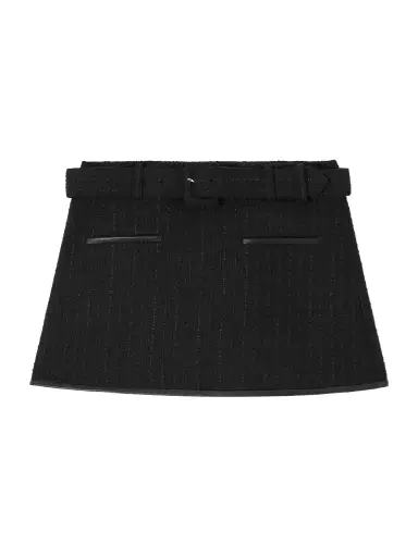 Self-Portrait Belted Cotton-bouclé Mini Skirt | Thumbnail 1