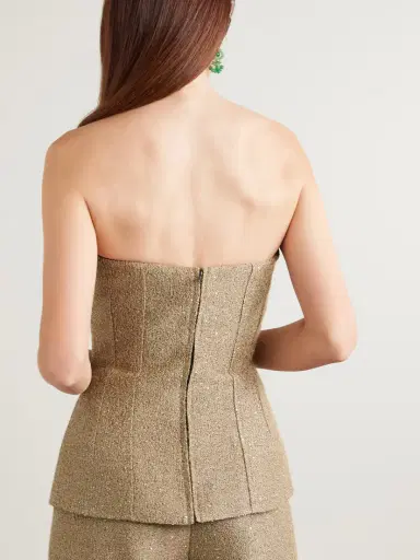 Emilia Wickstead Kerina Strapless Sequined Metallic Tweed Bustier Top | Thumbnail 3