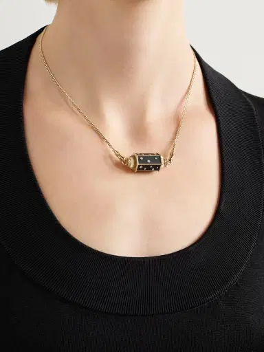 Marie Lichtenberg Dot Locket Gourmette 18-karat Gold, Ebony And Diamond Necklace | Thumbnail 2 Marie Lichtenberg Dot Locket Gourmette 18-karat Gold, Ebony And Diamond Necklace | Thumbnail 2