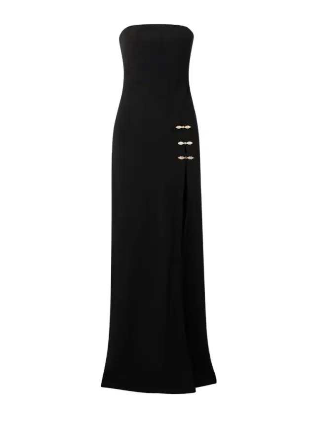 Souza Strapless Asymmetric Embellished Crepe Gown