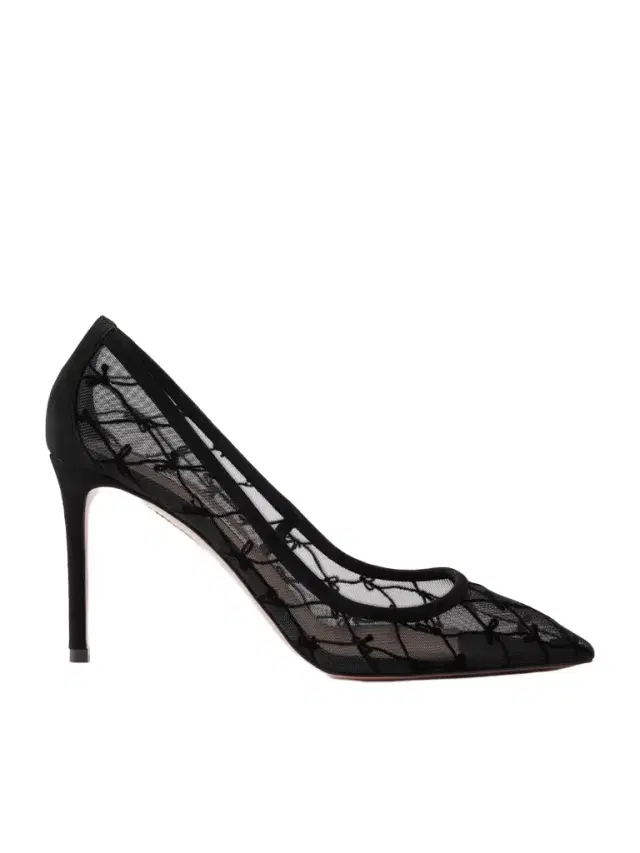 85 Suede-trimmed Flocked Mesh Pumps