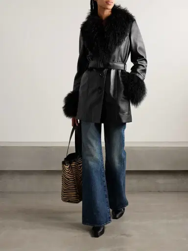 Nili Lotan Sefa Belted Shearling-trimmed Leather Jacket | Thumbnail 2 Nili Lotan Sefa Belted Shearling-trimmed Leather Jacket | Thumbnail 2