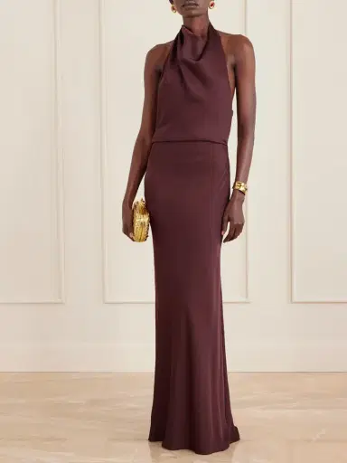 Simkhai Reannon Draped Satin Halterneck Gown | Thumbnail 2 Simkhai Reannon Draped Satin Halterneck Gown | Thumbnail 2