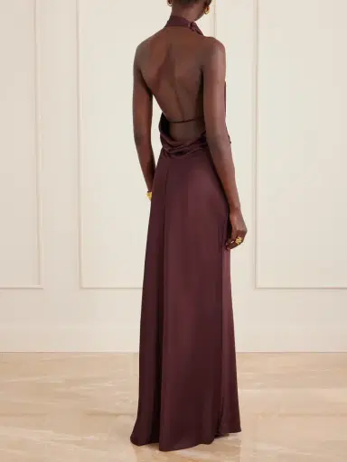 Simkhai Reannon Draped Satin Halterneck Gown | Thumbnail 3 Simkhai Reannon Draped Satin Halterneck Gown | Thumbnail 3
