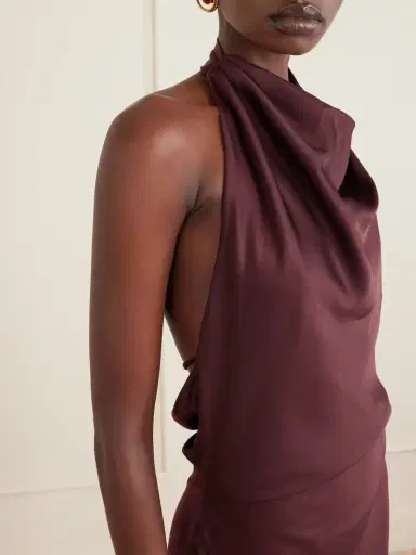 Simkhai Reannon Draped Satin Halterneck Gown | Thumbnail 4 Simkhai Reannon Draped Satin Halterneck Gown | Thumbnail 4