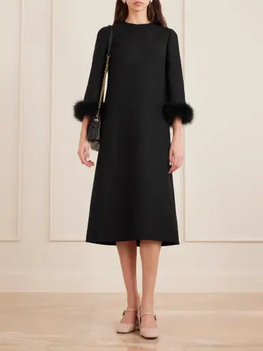 Valentino Garavani Feather-trimmed Wool And Silk-blend Crepe Midi Dress | Thumbnail 2 Valentino Garavani Feather-trimmed Wool And Silk-blend Crepe Midi Dress | Thumbnail 2